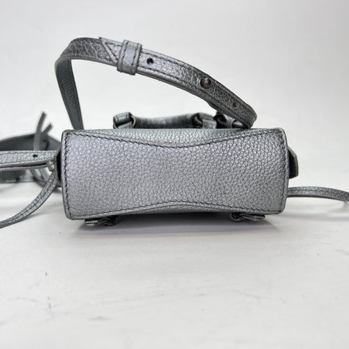 Neo Classic Super Nano Silver Crossbody Bag in Calfskin, Gunmetal hardware