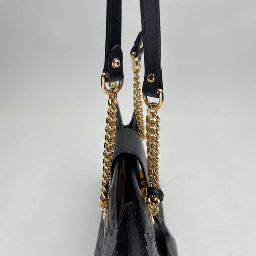 Padlock Small Black Shoulder Bag in Guccissima Leather, Gold hardware