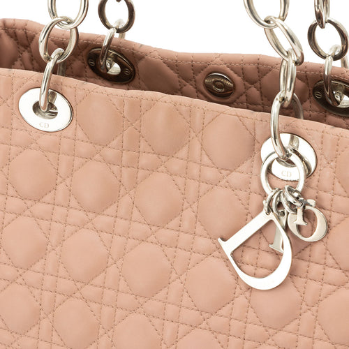 Cannage Pink Tote Bag in Lambskin, Silver hardware