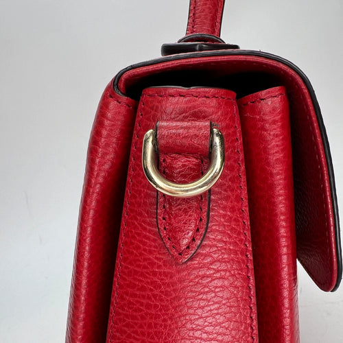 Dollar Interlocking G Red Top Handle Bag in Calfskin, Gold hardware