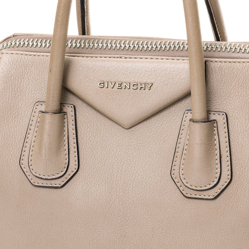 Antigona Small Brown Top Handle Bag in Goat Leather, Silver hardware