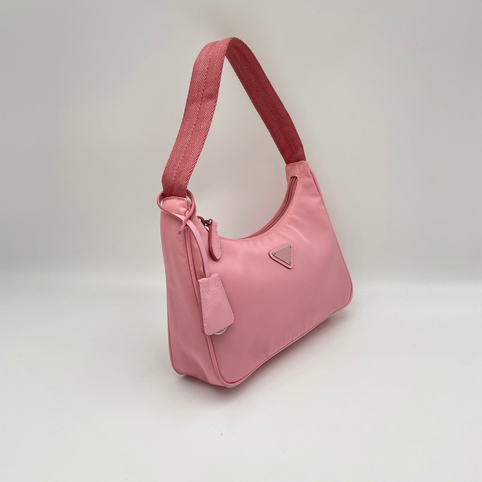 Re-Edition 2000 Pink Shoulder Bag in Re-Nylon, Silver hardware