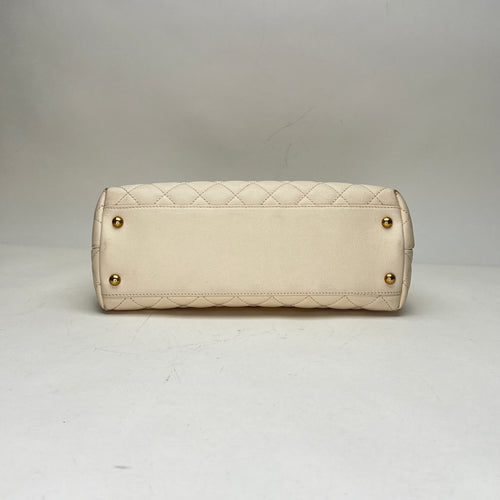 Coco Medium Beige Top Handle Bag in Caviar Leather, Gold hardware