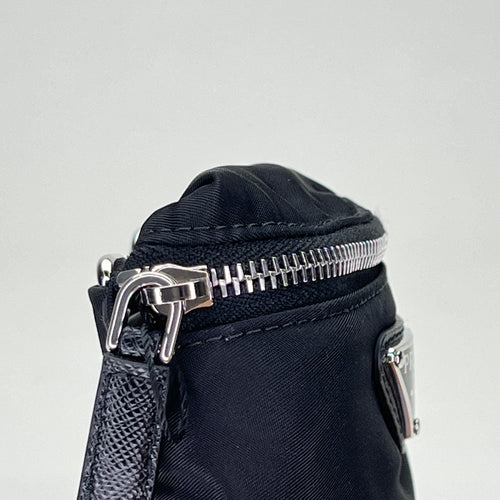 Mini Black Pouch in Nylon, Silver hardware