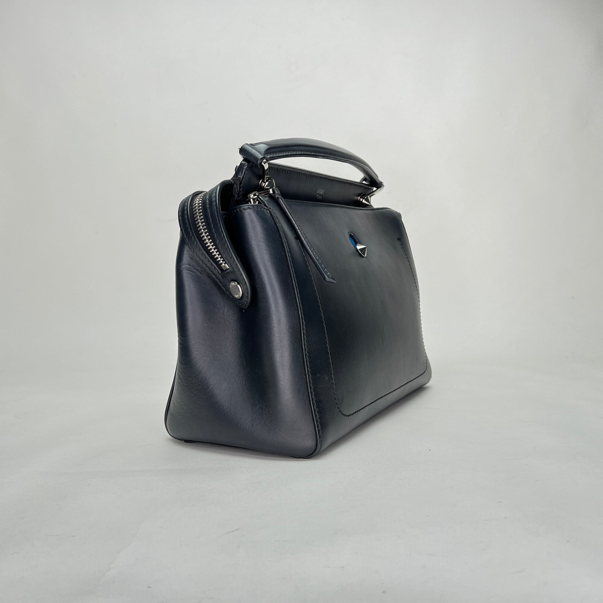 Dotcom Black Top Handle Bag in Calfskin, Silver hardware