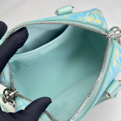 SPEEDY BANDOULIERE 20 Turquoise Shoulder Bag in Monogram Empreinte Leather, Silver hardware