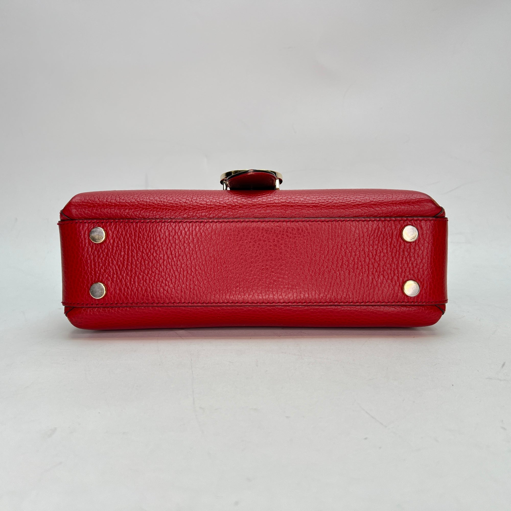 Dollar Interlocking G Red Top Handle Bag in Calfskin, Gold hardware