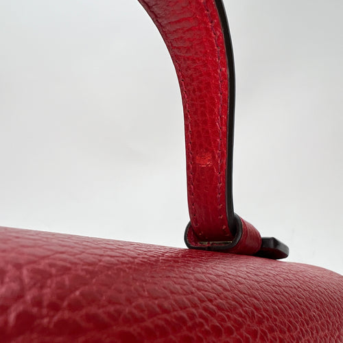 Dollar Interlocking G Red Top Handle Bag in Calfskin, Gold hardware