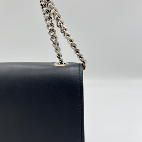 Kate Tassel Medium Navy Crossbody Bag in Calfskin, Silver hardware