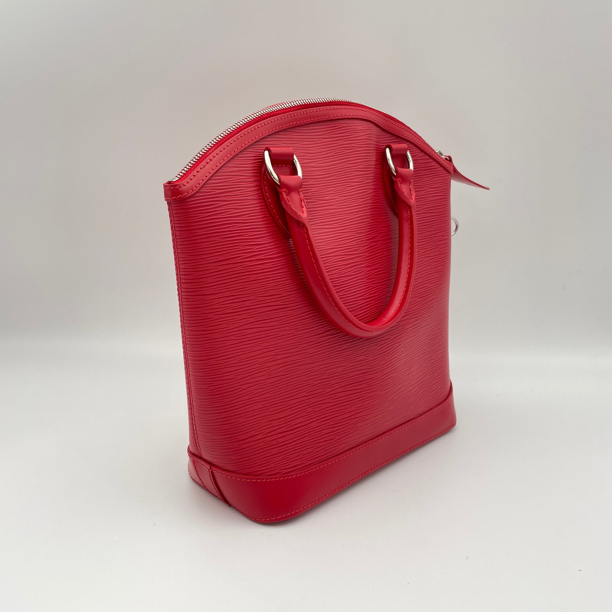 LockIt PM Red Top Handle Bag in Epi Leather, Silver hardware