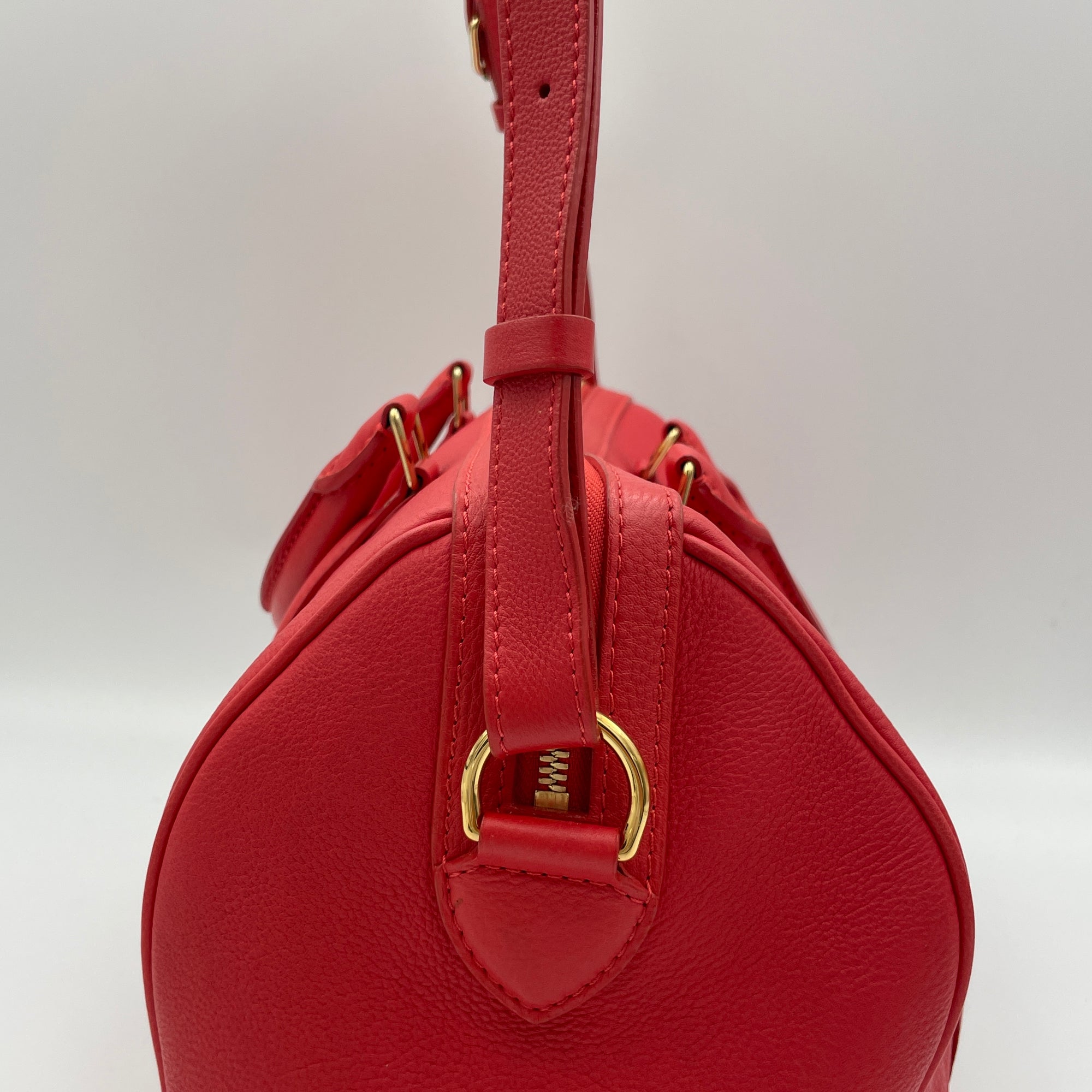 Sofia Copola Boston Red Duffle Bag in Calfskin, Gold hardware