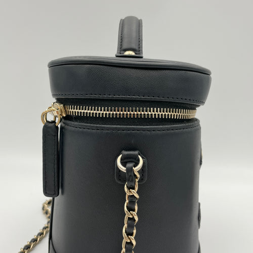 CC Vanity Black Top Handle Bag in Lambskin, Gold hardware