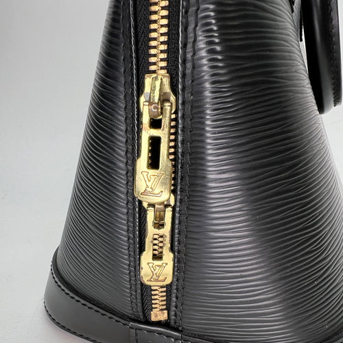 Alma PM Black Top Handle Bag in Epi Leather, Gold hardware