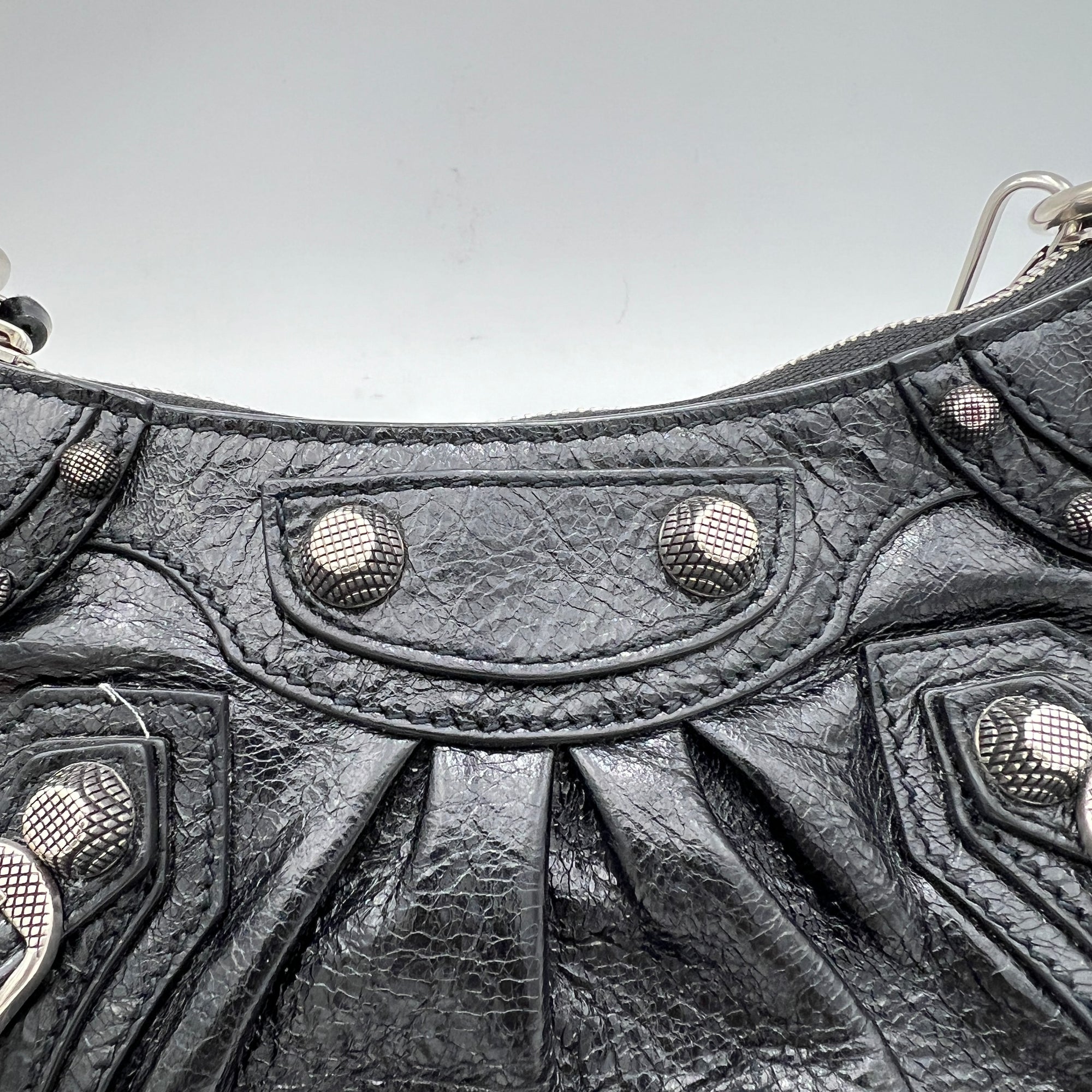 Le Cagole Mini Black Shoulder Bag in Distressed Leather, Silver hardware