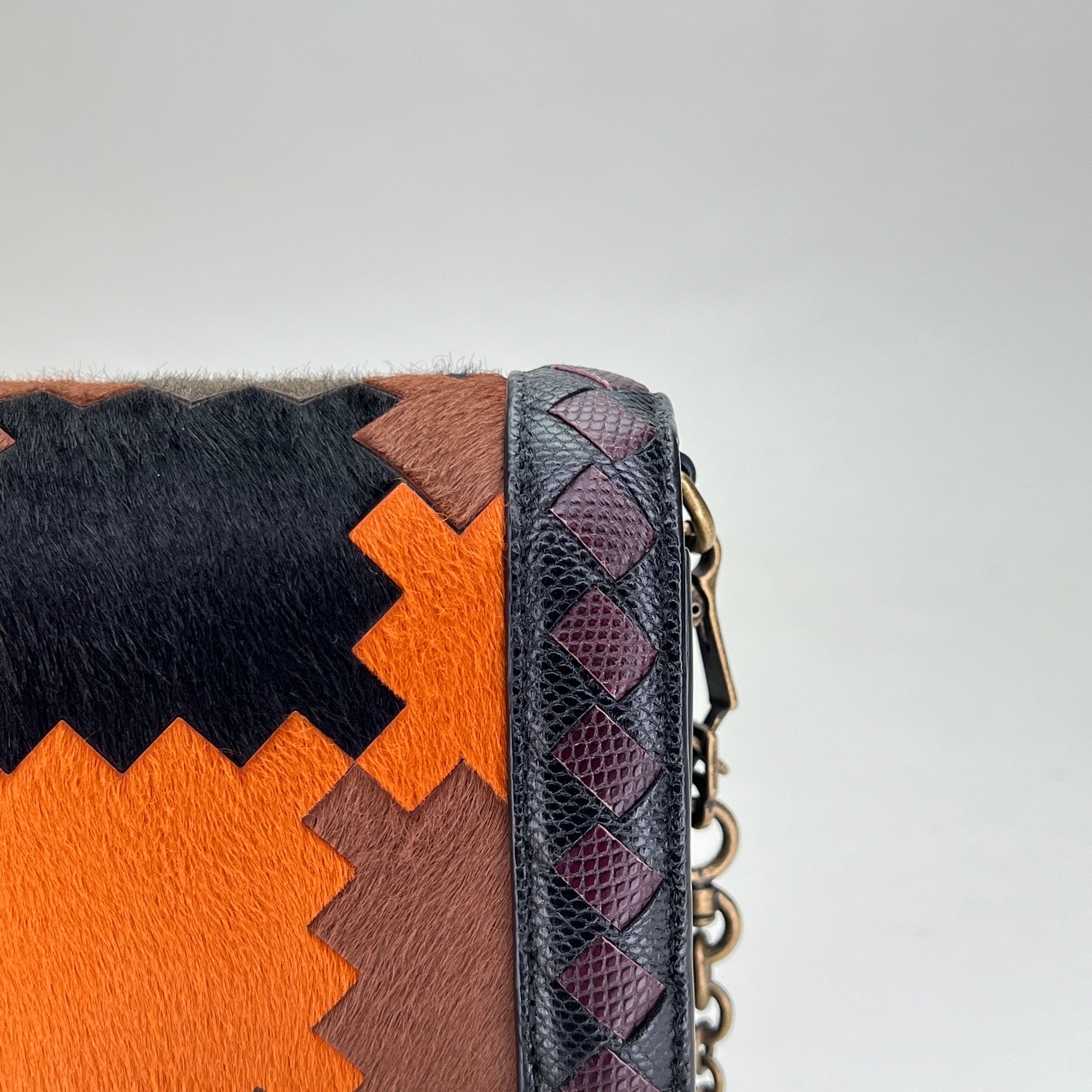 Flap Multi-colour Wallet on Chain in Natural Fur, Brushed Gold hardware