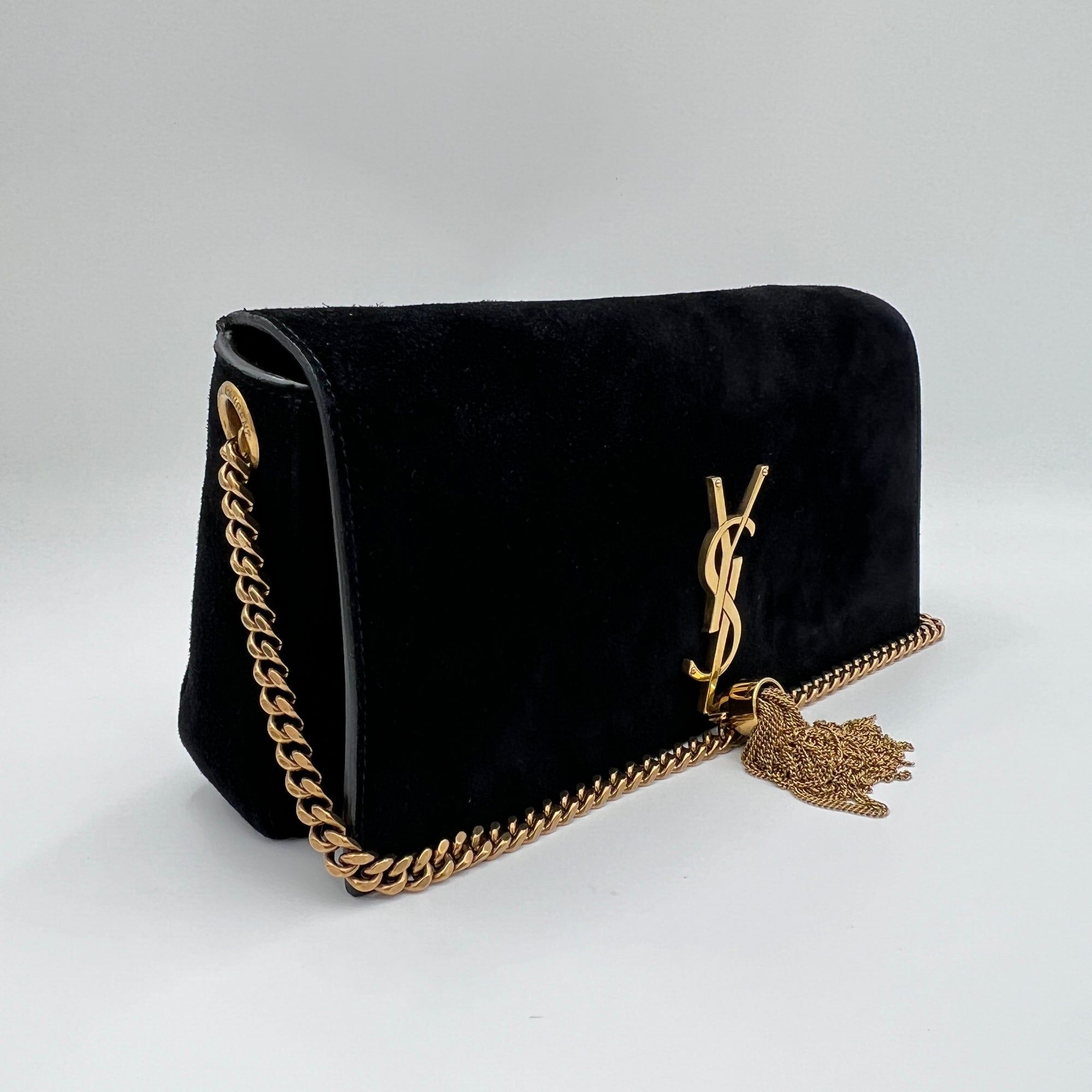 Kate Black Shoulder Bag in Suede Leather, Gold hardware