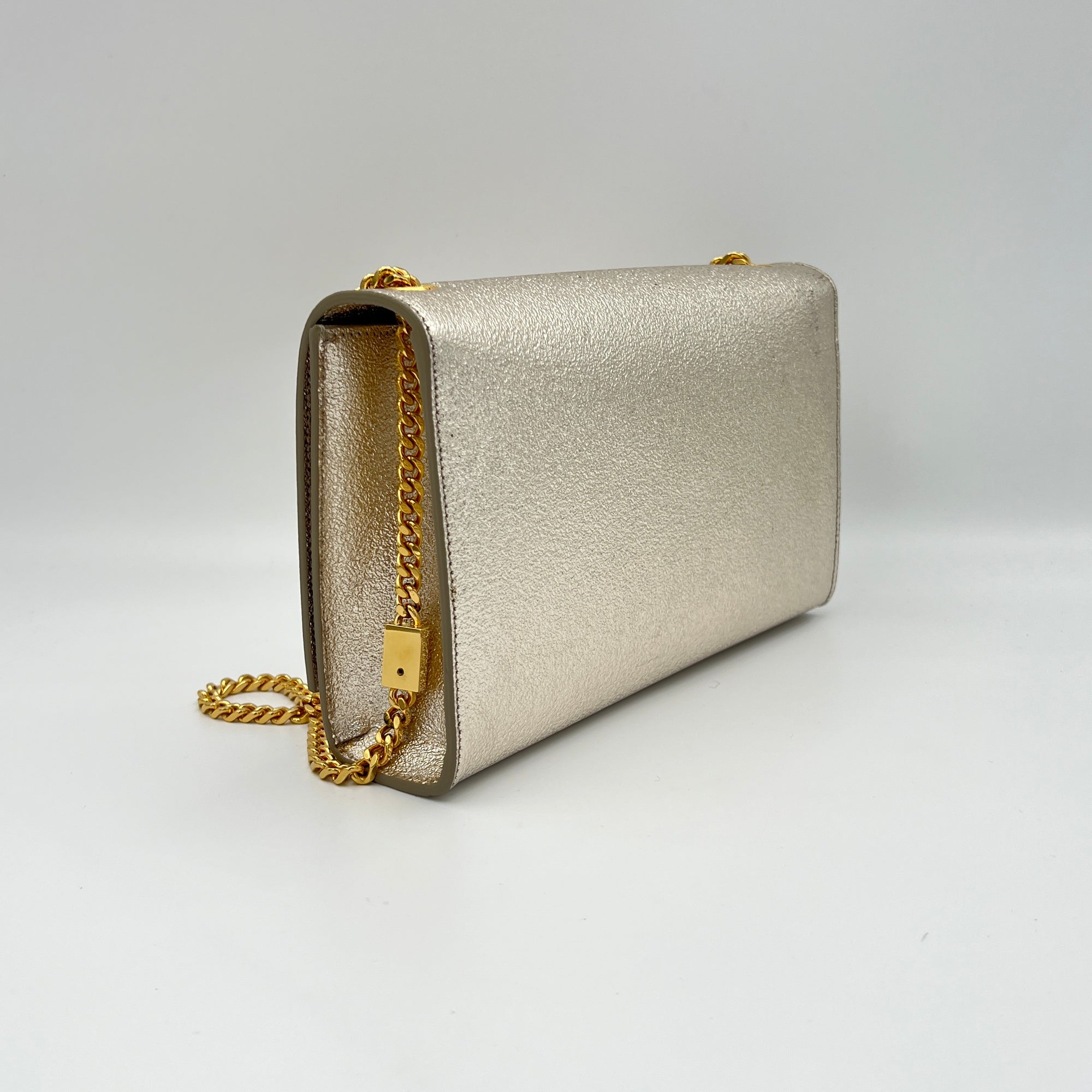 Kate Medium Silver Crossbody Bag in Calfskin, Gold hardware