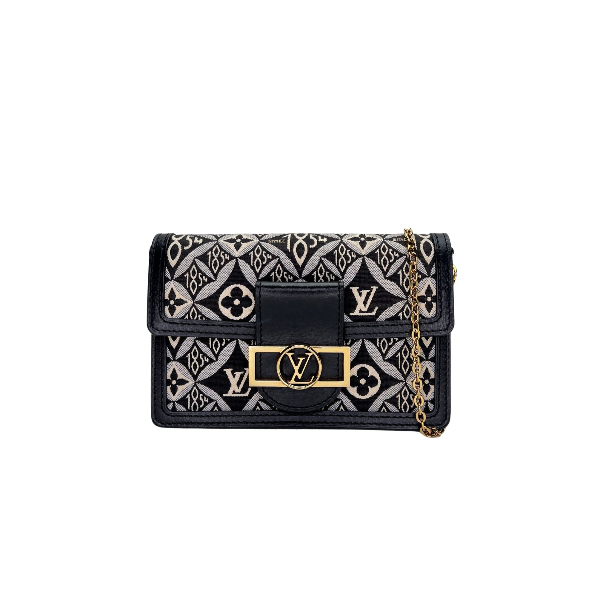 Dauphine Black Wallet on Chain in Jacquard, Gold hardware