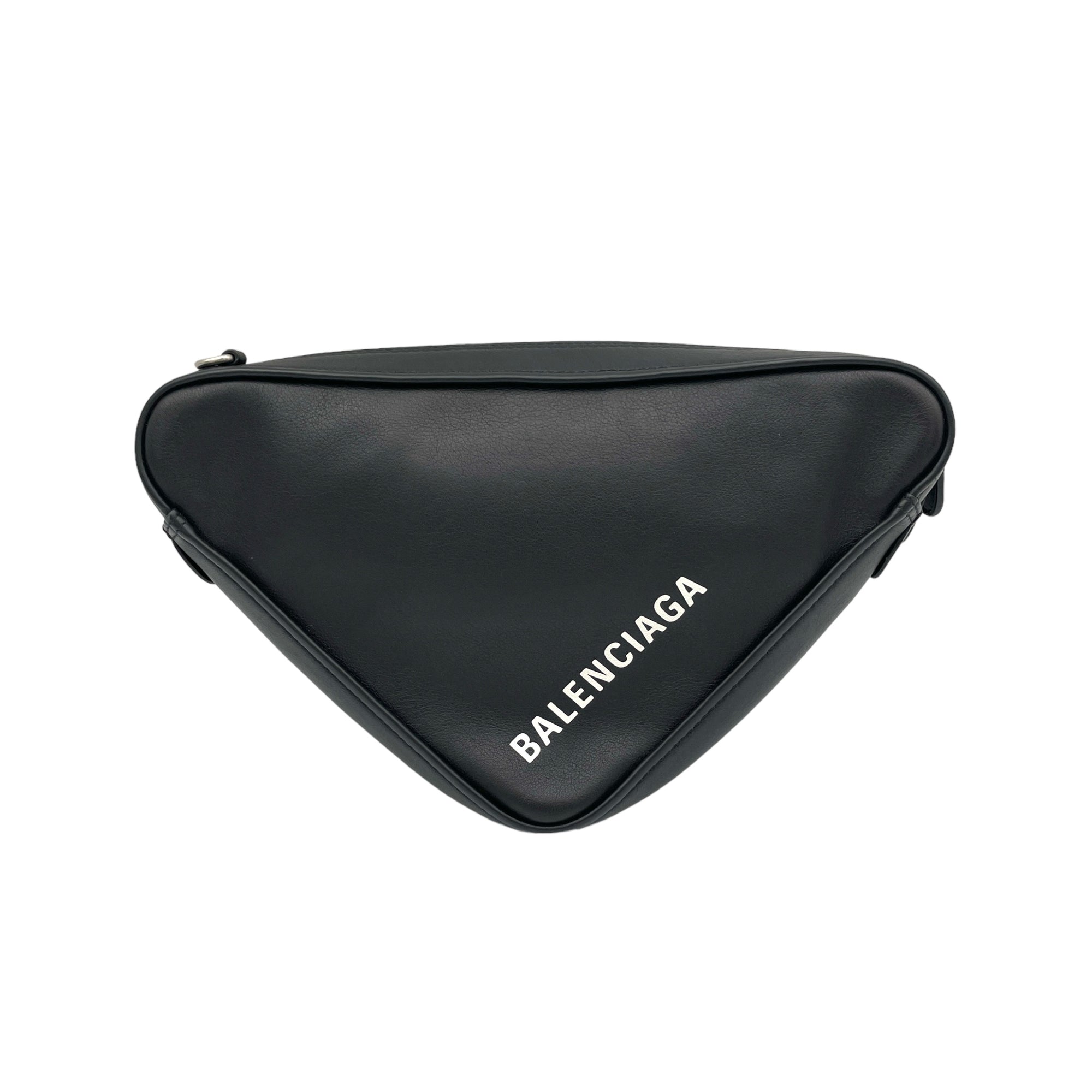 Triangle Two-way Black Top Handle Bag in Calfskin, Silver hardware