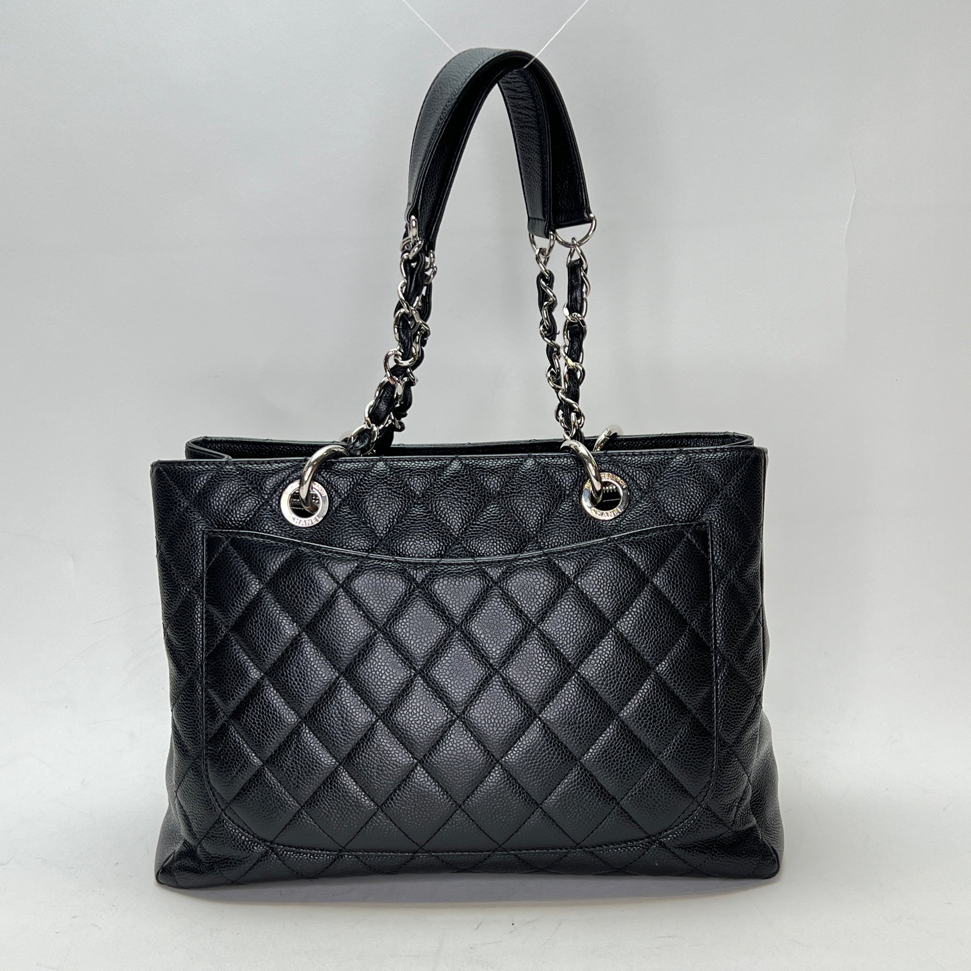 GST Grand Shopping Black Tote Bag in Caviar Leather, Silver hardware