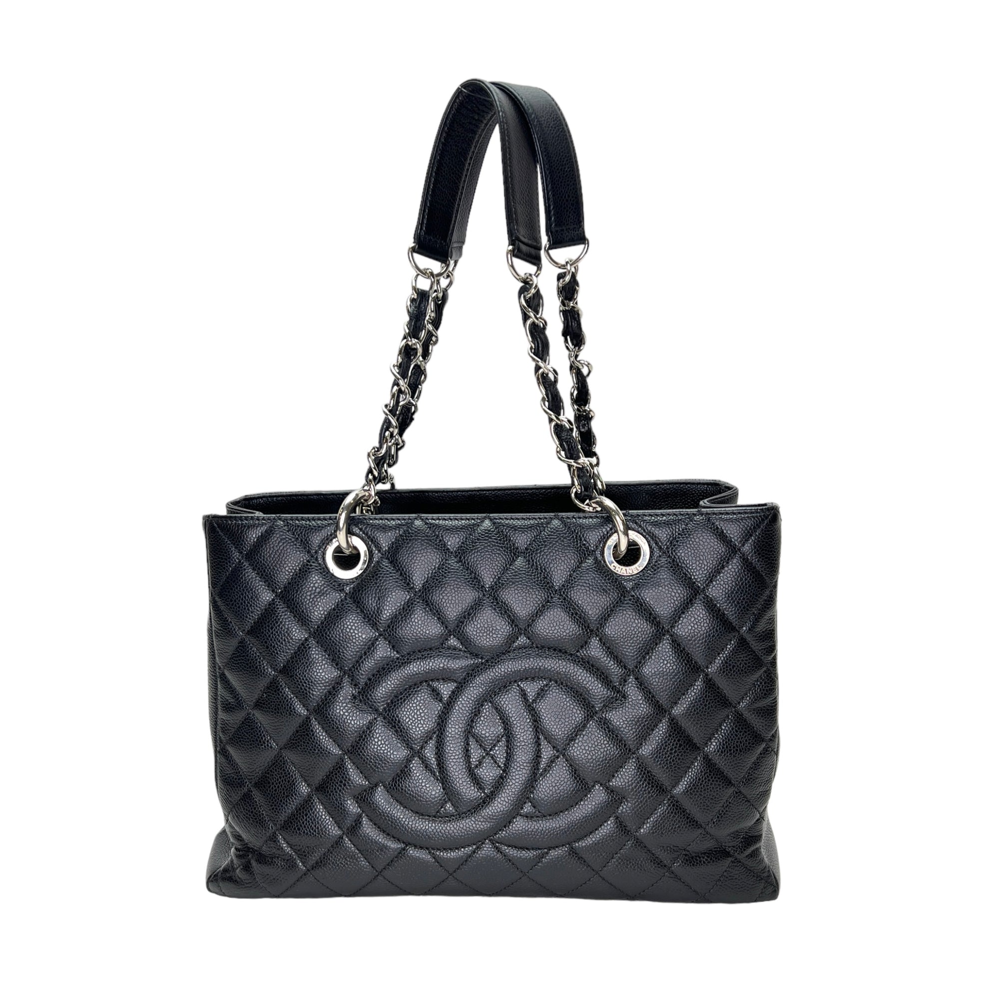 GST Grand Shopping Black Tote Bag in Caviar Leather, Silver hardware