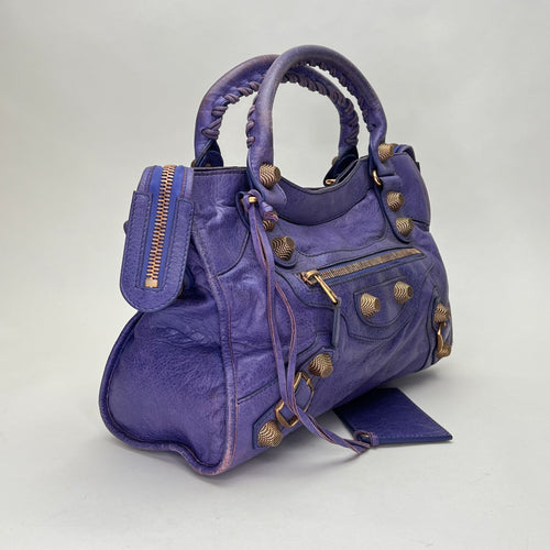 Medium City Medium Purple Shoulder Bag in Lambskin, Gold hardware