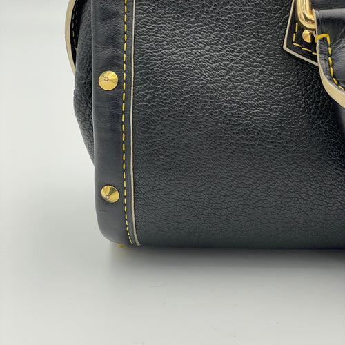 Suhali L'Epanoui PM Black Top Handle Bag in Calfskin, Gold hardware