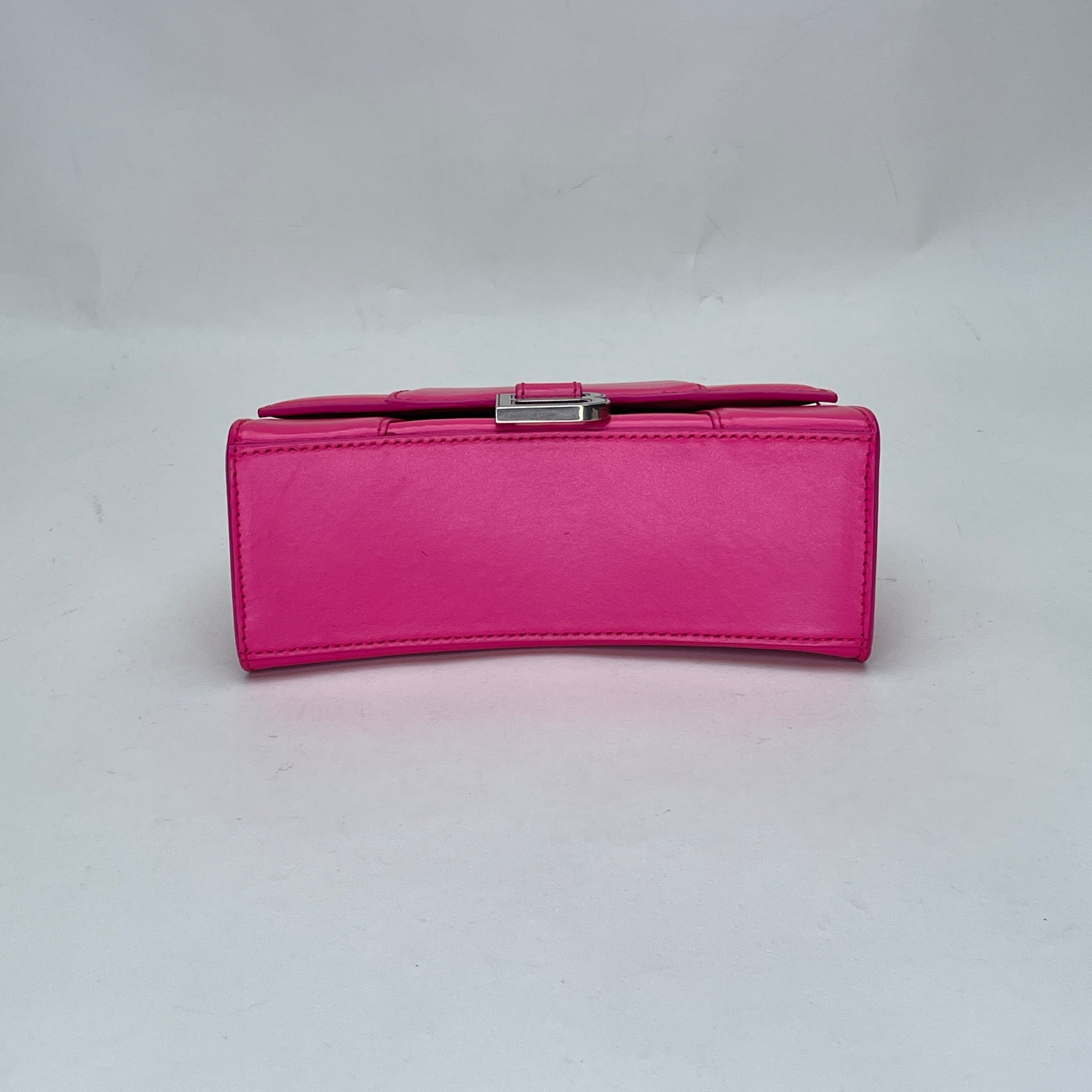 Hourglass XS Pink Top Handle Bag in Calfskin, Silver hardware