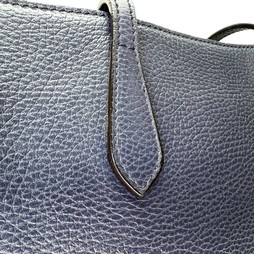 Logo Blue Top Handle Bag in Calfskin, Light Gold hardware