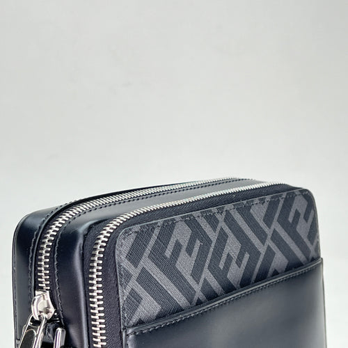 FF Camera Bag Mini Black Crossbody Bag in Coated Canvas, Silver hardware