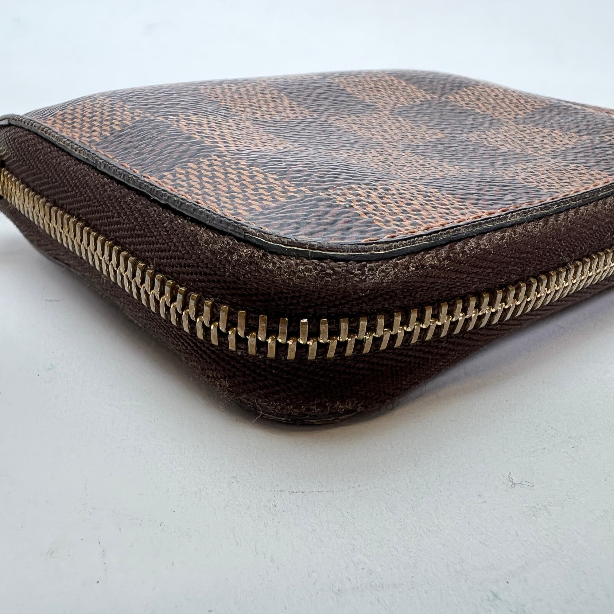 Damier Ebene Zip Brown Wallet in Coated Canvas, Gold hardware