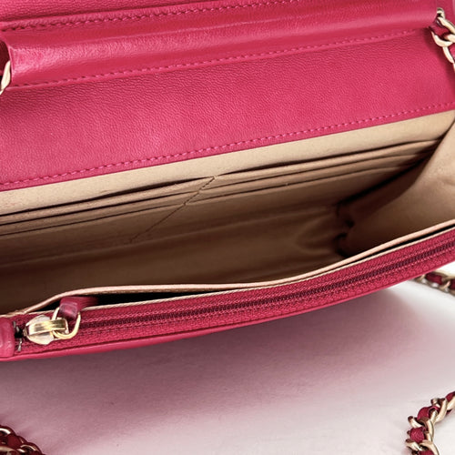 Camelia Pink Wallet on Chain in Lambskin, Gold hardware