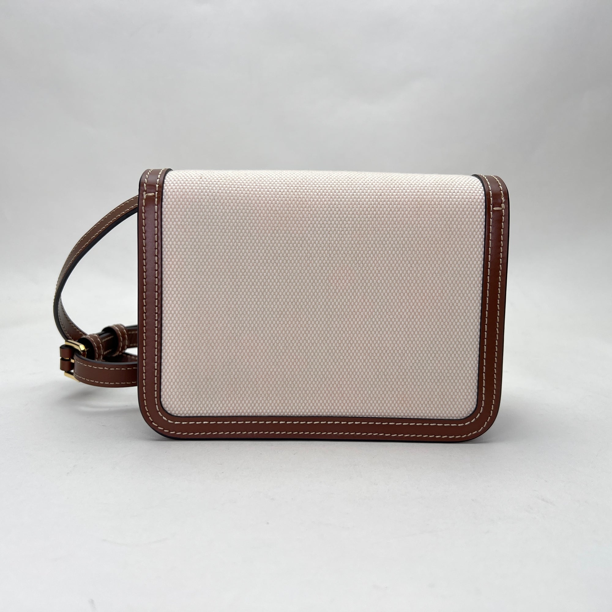 TB Mini Cream Crossbody Bag in Canvas, Gold hardware