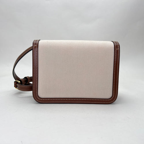 TB Mini Cream Crossbody Bag in Canvas, Gold hardware