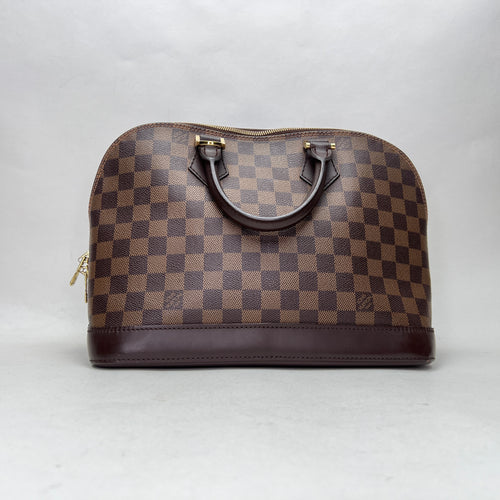 Damier Ebene Alma PM Brown Top Handle Bag in Coated Canvas, Gold hardware