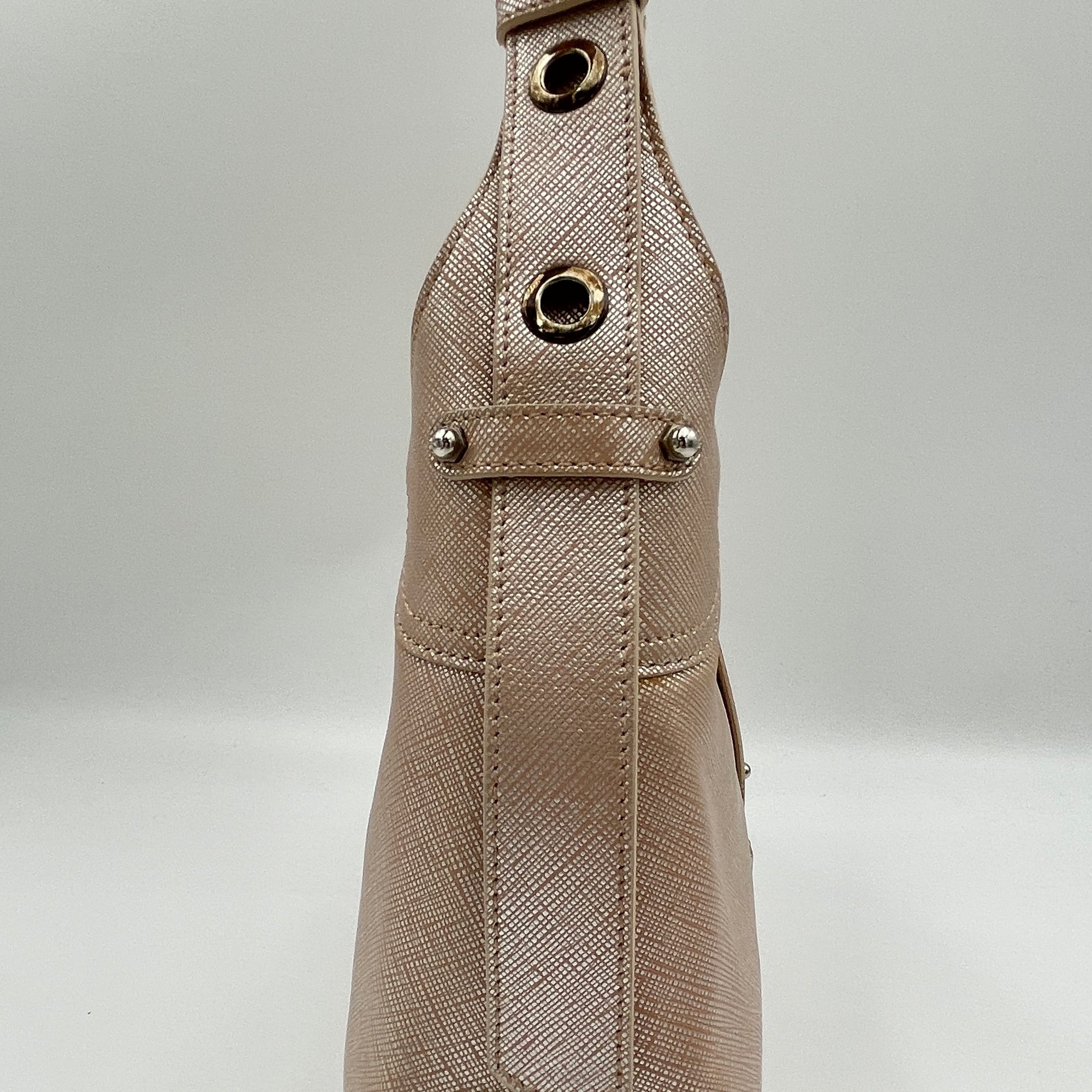 Gancini Hobo Pink Shoulder Bag in Saffiano Leather, Silver hardware