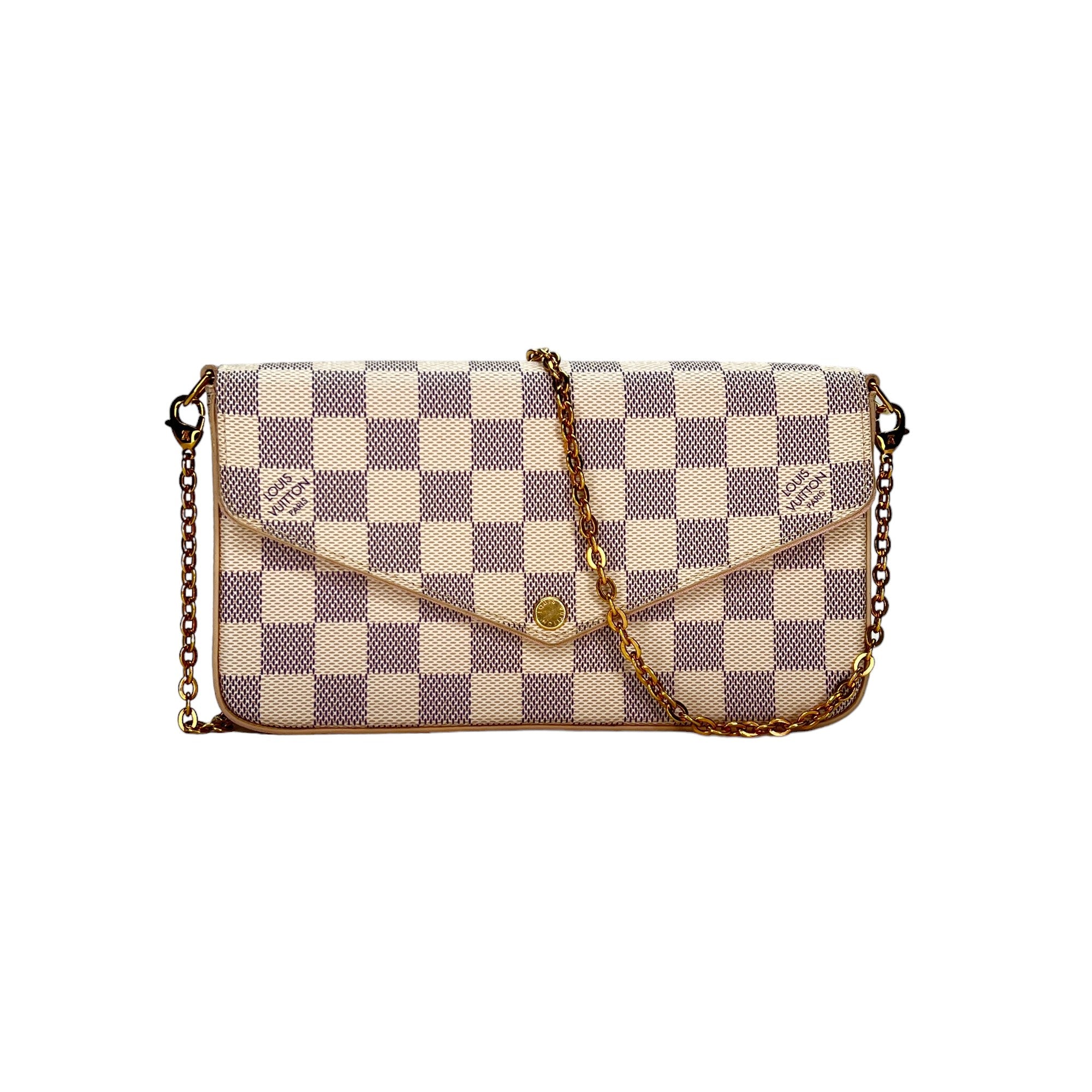 Felicie Pochette Damier Azur Beige Crossbody Bag in Coated Canvas, Gold hardware