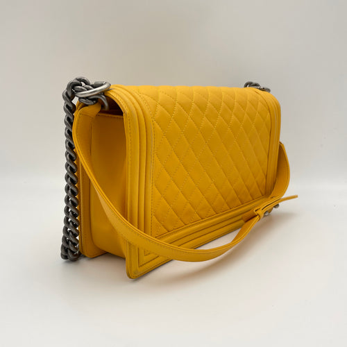 Boy Large Yellow Shoulder Bag in Lambskin, Ruthenium hardware