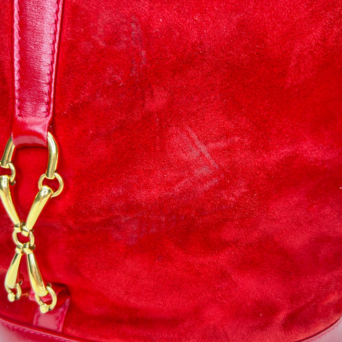 Vintage Red Bucket Bag in Suede Leather, Gold hardware