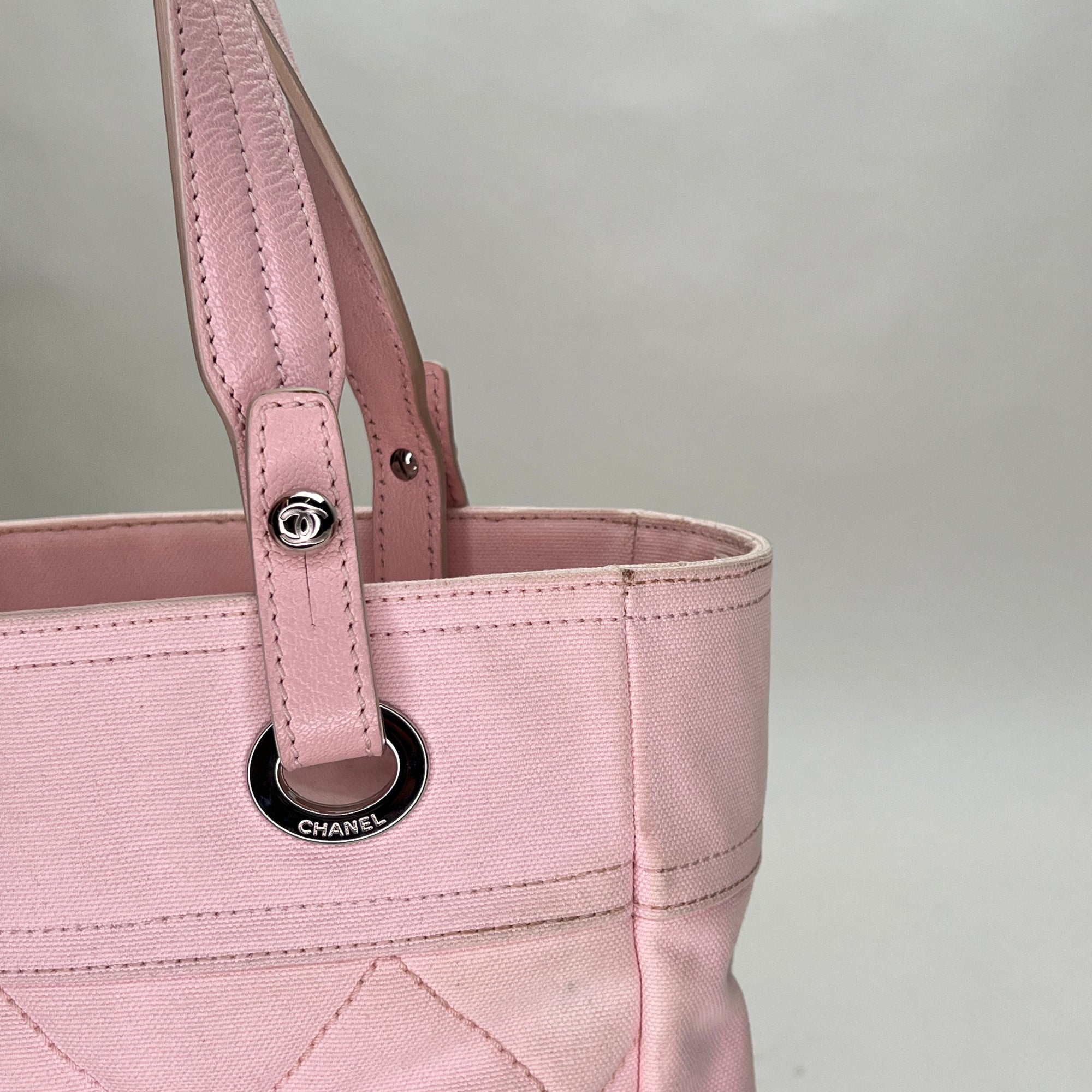 Paris Biarritz Small Pink Tote Bag in Canvas, Silver hardware