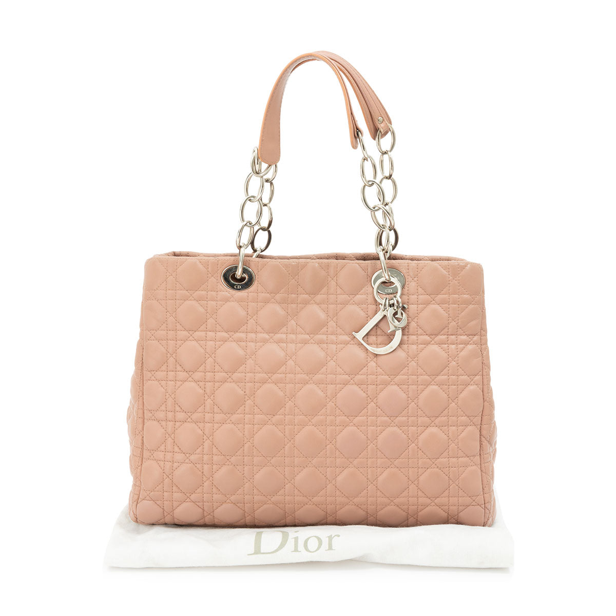 Cannage Pink Tote Bag in Lambskin, Silver hardware