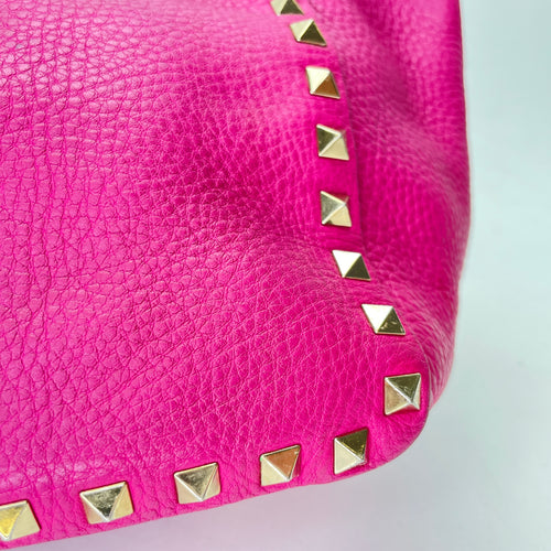 Rockstud Small Pink Top Handle Bag in Calfskin, Light Gold hardware