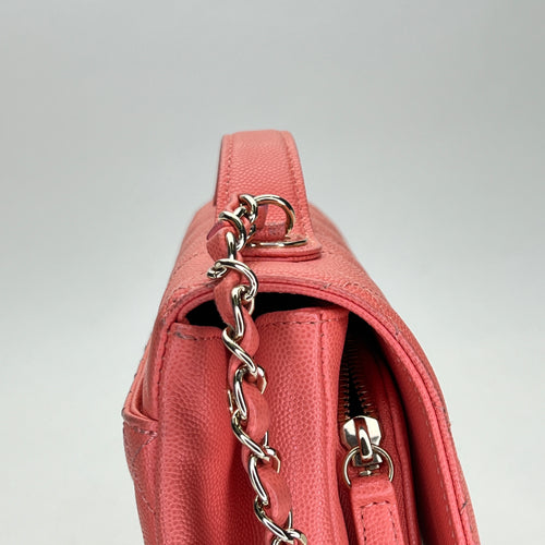 Business Afinity Medium Coral Crossbody Bag in Caviar Leather, Light Gold hardware