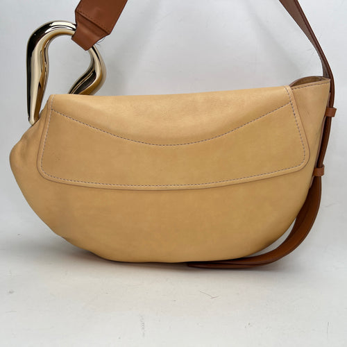 Kiss Hobo Beige Shoulder Bag in Calfskin, Gold hardware