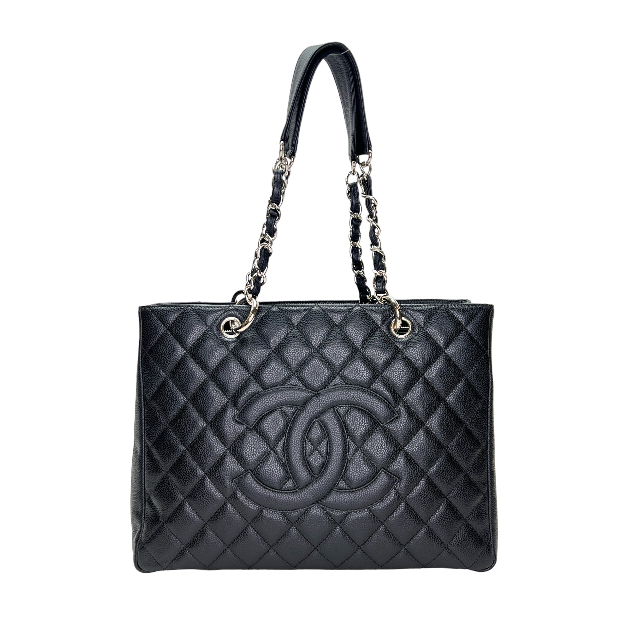 GST Grand Shopping Black Tote Bag in Caviar Leather, Silver hardware