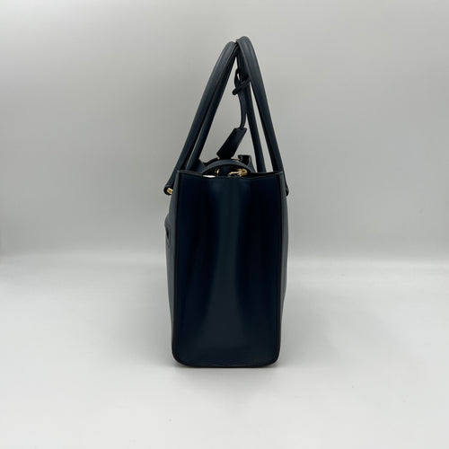 Gancini Navy Top Handle Bag in Calfskin, Gold hardware