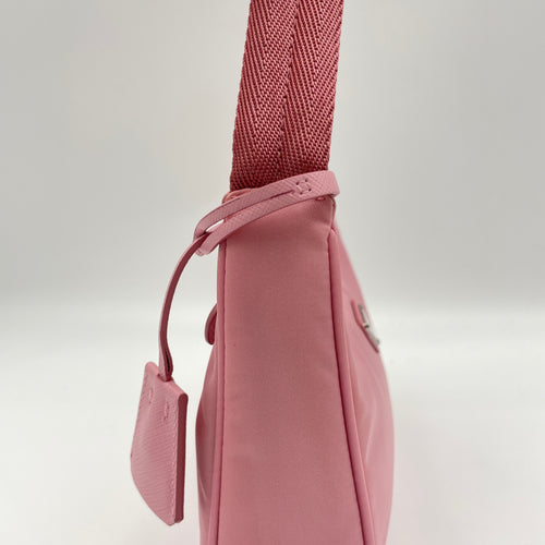 Re-Edition 2000 Pink Shoulder Bag in Re-Nylon, Silver hardware