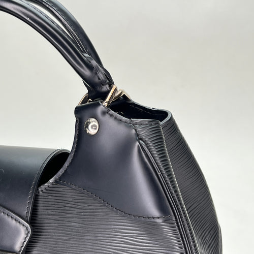 Sac Montaigne Black Top Handle Bag in Epi Leather, Silver hardware