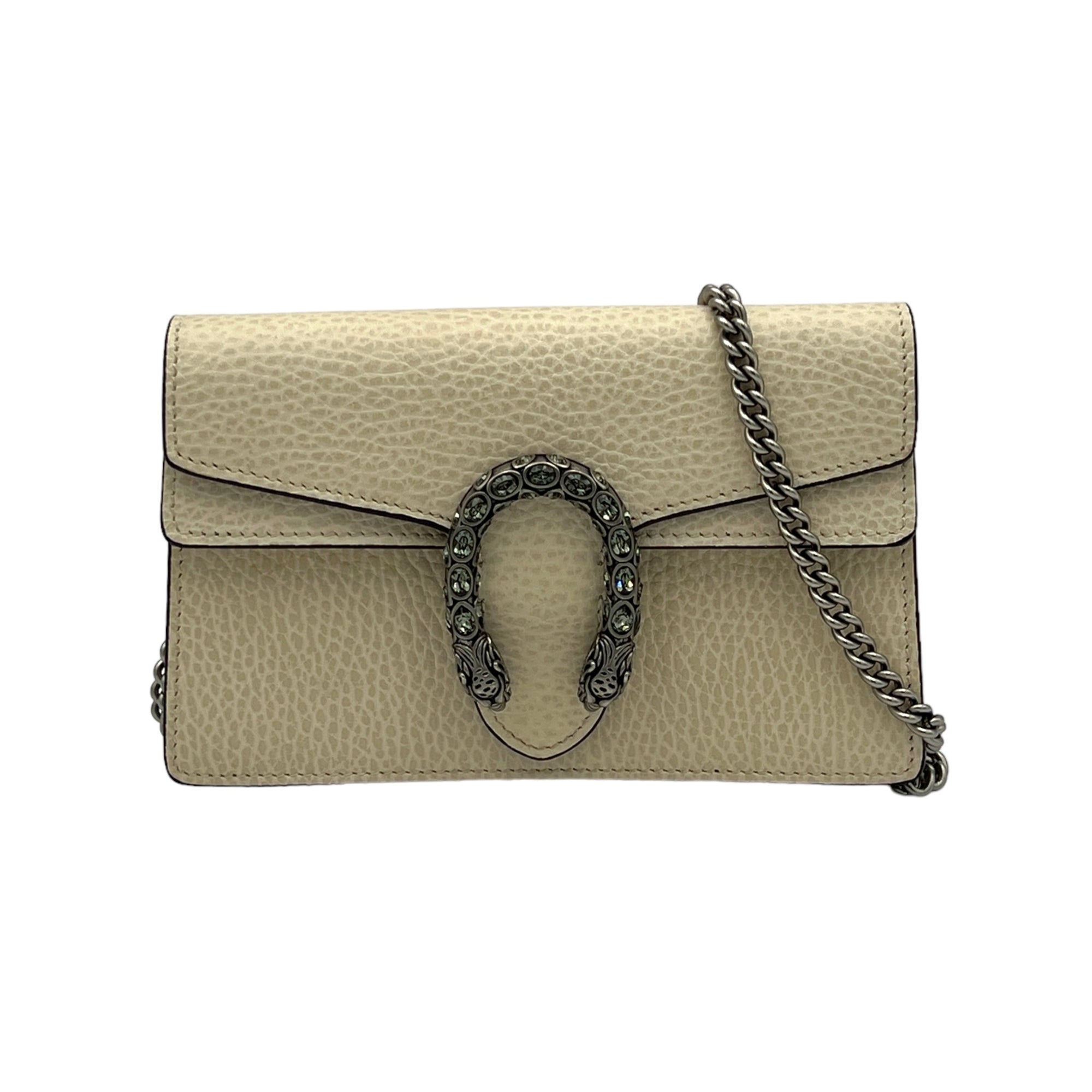 Dionysus Super Mini Cream Shoulder Bag in Calfskin, Silver hardware