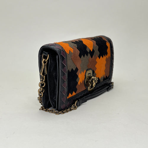 Flap Multi-colour Wallet on Chain in Natural Fur, Brushed Gold hardware